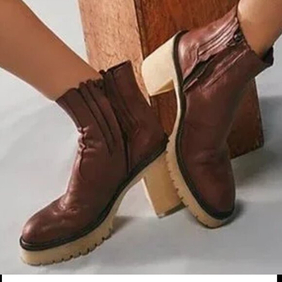 Free People Shoes - FREE PEOPLE James Cheslea Cherry Chocolate Leather Lug Boots Women EU39 / US8.5